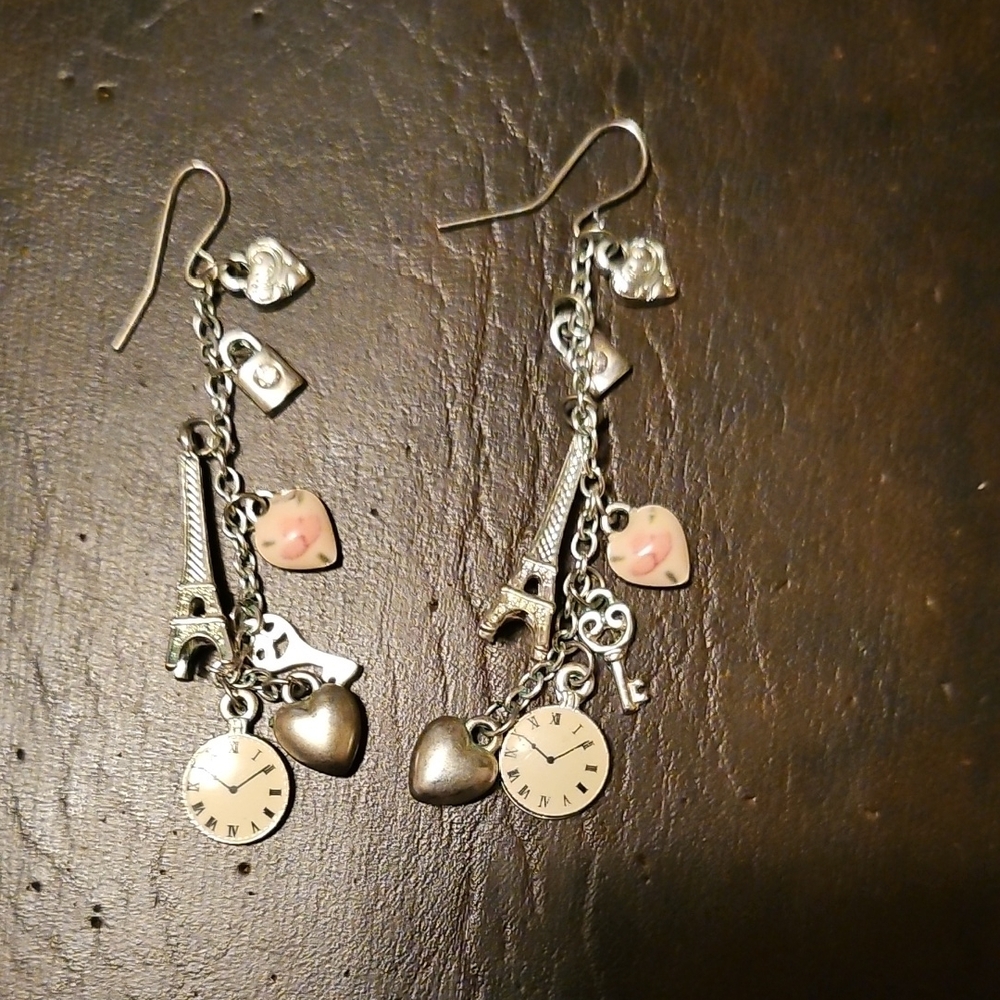Silver Eiffel Tower Charm Earrings